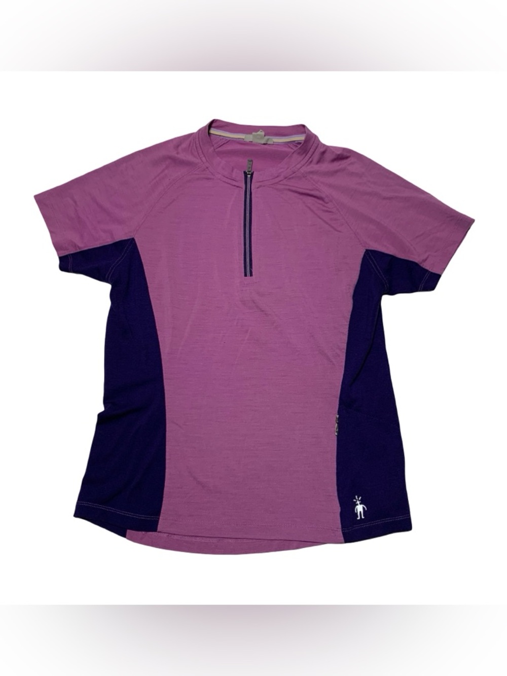 Smartwool Merino Wool Womens Quarter Zip Base Layer T Shirt Pink/Blue